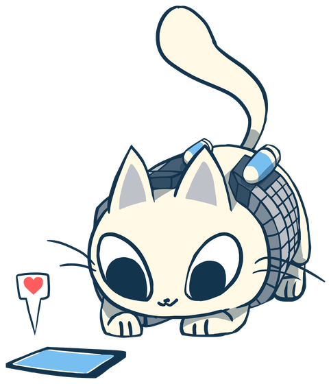 Nurro, the connectome cat, holding up a little heart